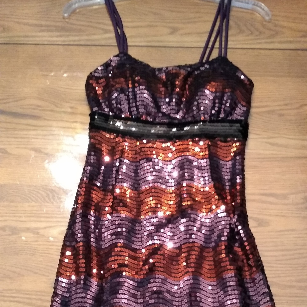 Purple and Burnt Orange Sequin Party Dress